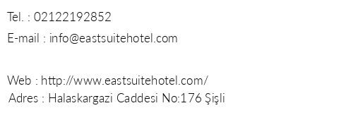East Suite Hotel telefon numaralar, faks, e-mail, posta adresi ve iletiim bilgileri